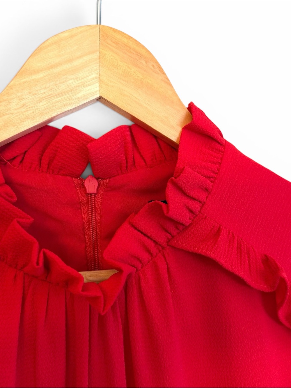 Donna Morgan Red Ruffle-Trim Long Sleeve Midi Dress - Picture 5 of 6